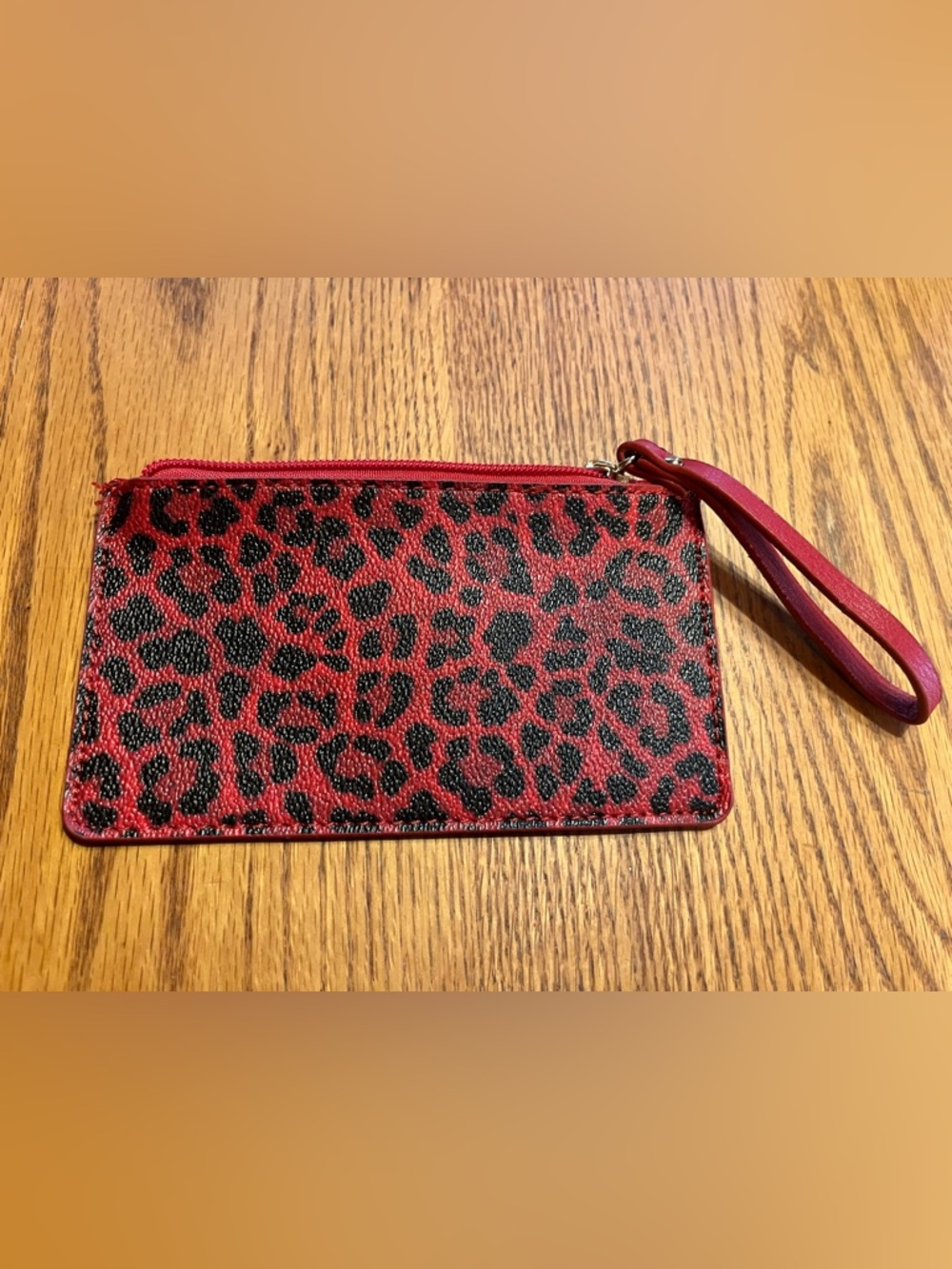 Red Leopard Print Wristlet Clutch with Detachable Strap
